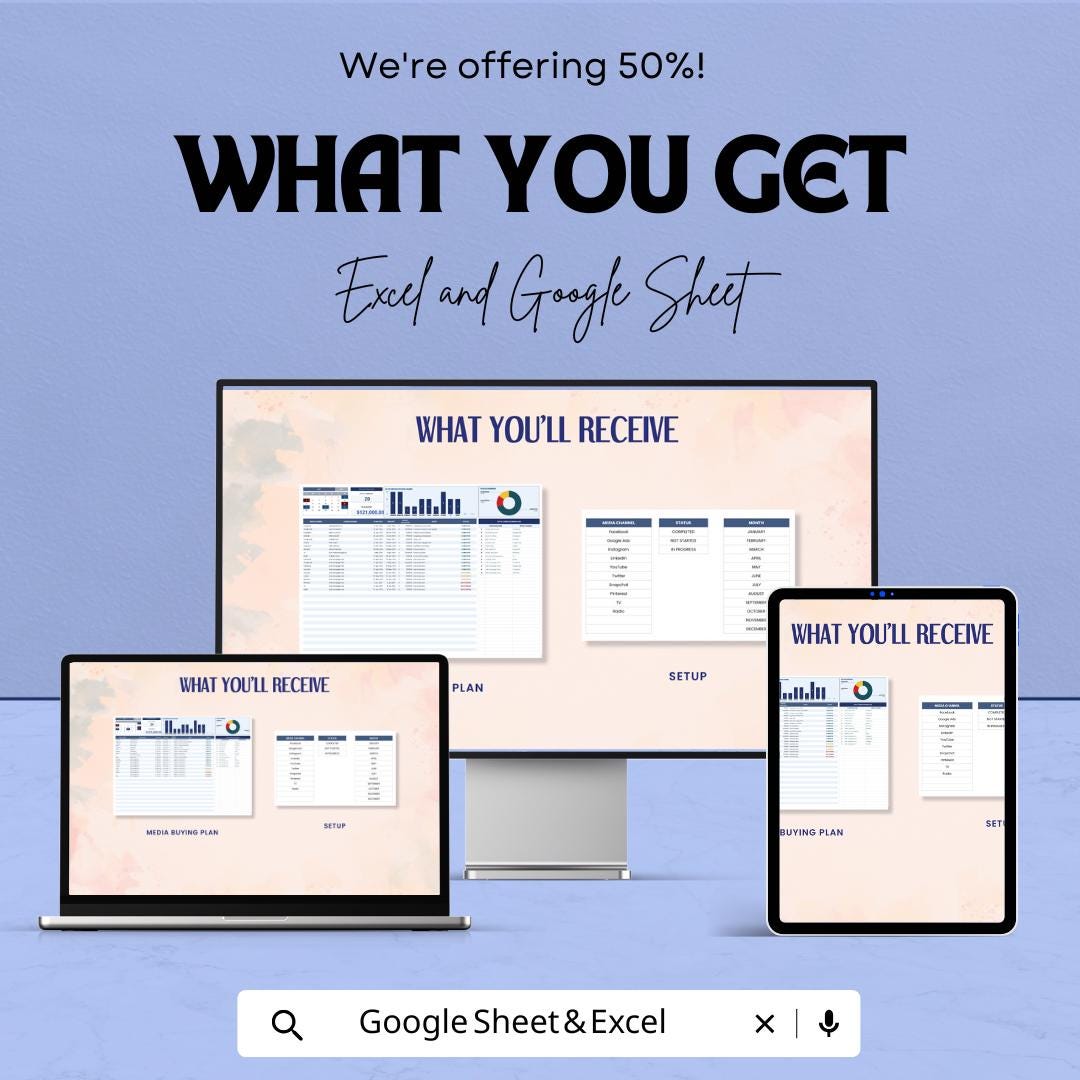 Media Buying Plan Template | Media Budget Tracker | Campaign Planning Spreadsheet | Marketing Strategy Sheet