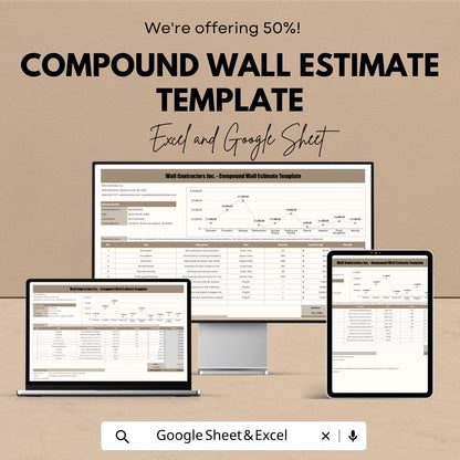 Compound Wall Estimate Template | Construction Cost Estimate Spreadsheet | Contractor Quote Template | Excel & Google Sheets Builder Tool
