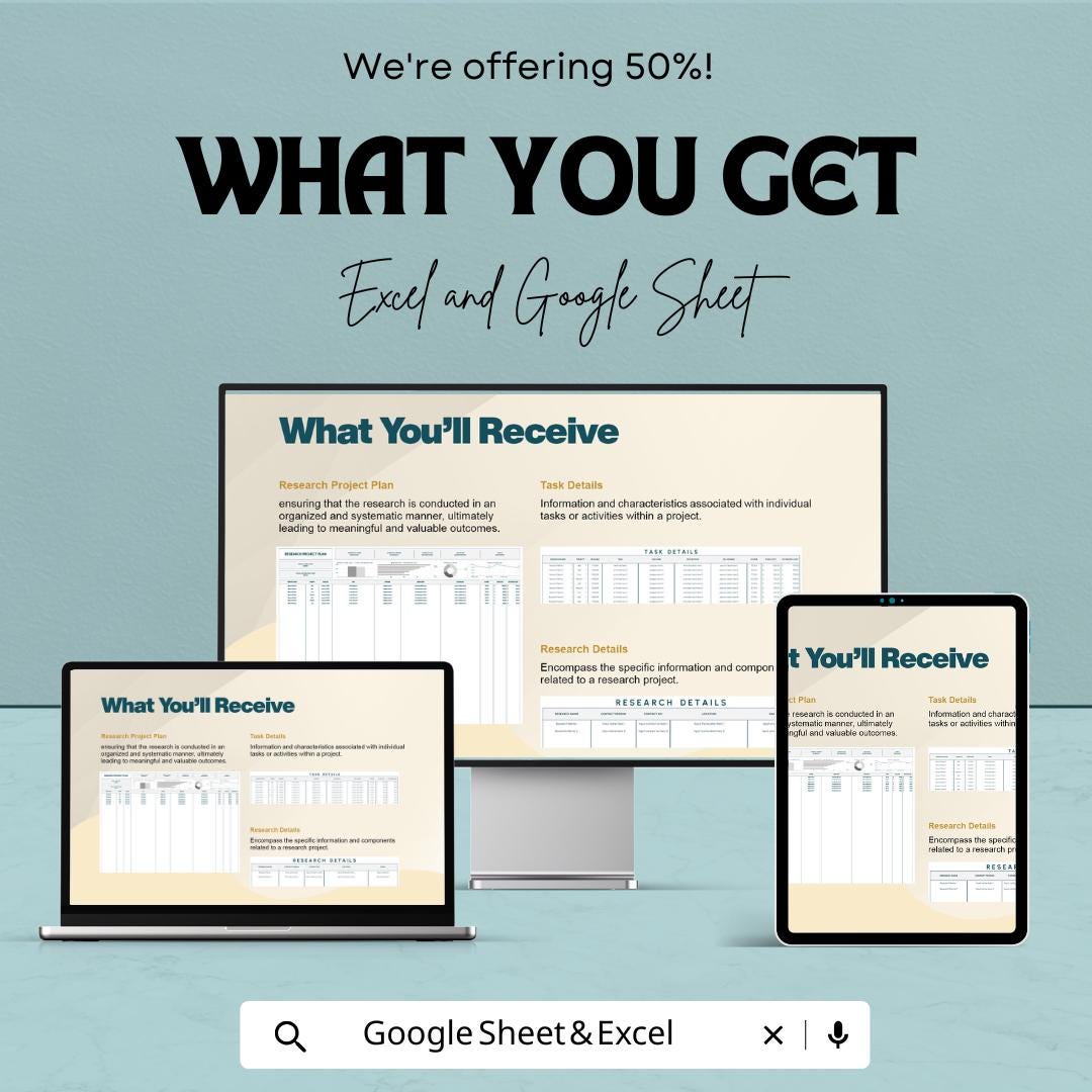 Research Project Plan Sheet | Google Sheets & Excel Template | Research Management | Project Planning Tool | Task Organizer |