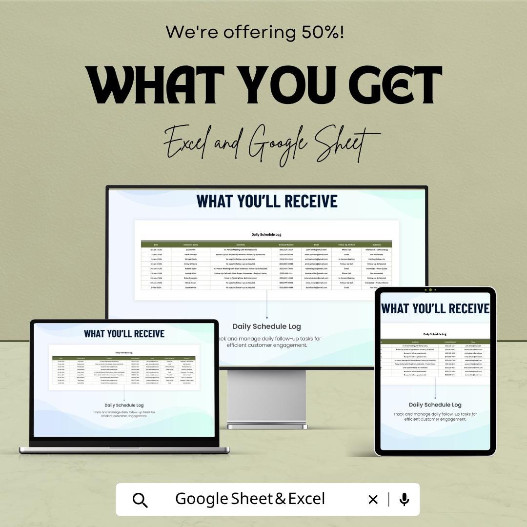 Sales Customer Follow Up Schedule Template | CRM Follow Up Tracker | Sales Pipeline Spreadsheet | Client Follow Up Sheet