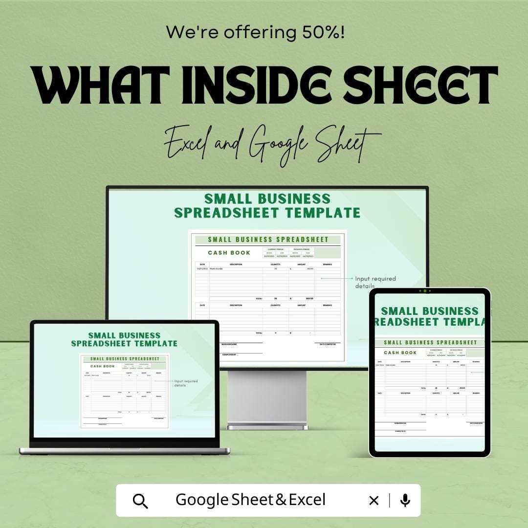 Small Business Spreadsheet Template | Cash Book for Income and Expenses | Excel & Google Sheets | Business Tracker | Digital Download