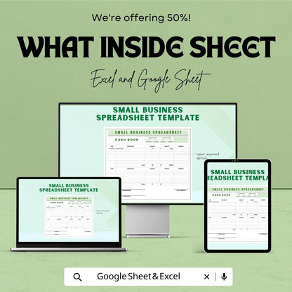 Small Business Spreadsheet Template | Cash Book for Income and Expenses | Excel & Google Sheets | Business Tracker | Digital Download