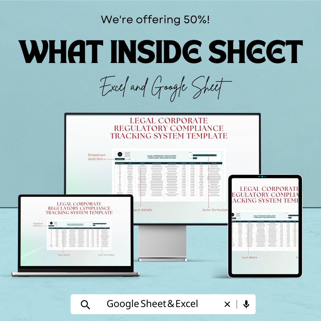 Corporate Compliance Tracker Template, Regulatory Compliance Log, Legal Compliance Spreadsheet, Compliance Management Sheet