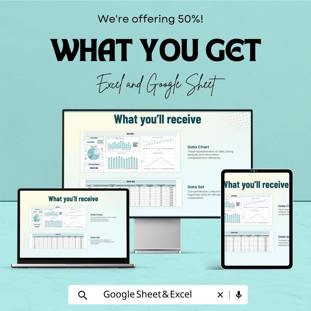 Data Chart Sheet for Excel & Google Sheets | Dynamic Dashboard | KPI Charts | Editable Spreadsheet | Data Visualization Template