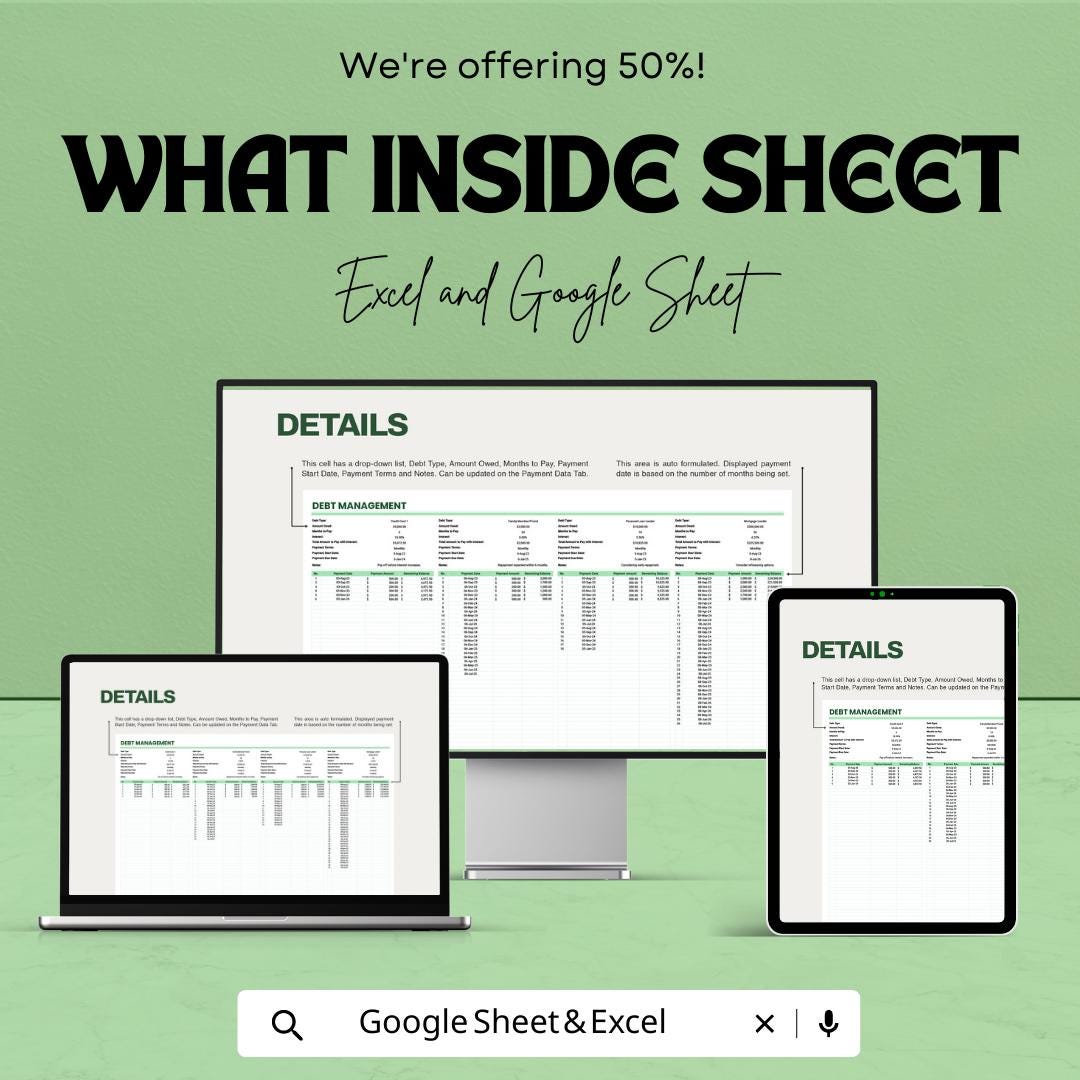 Debt Management Template | Excel & Google Sheets Debt Tracker | Debt Payoff Planner | Loan Payment Spreadsheet | Personal Finance Organizer