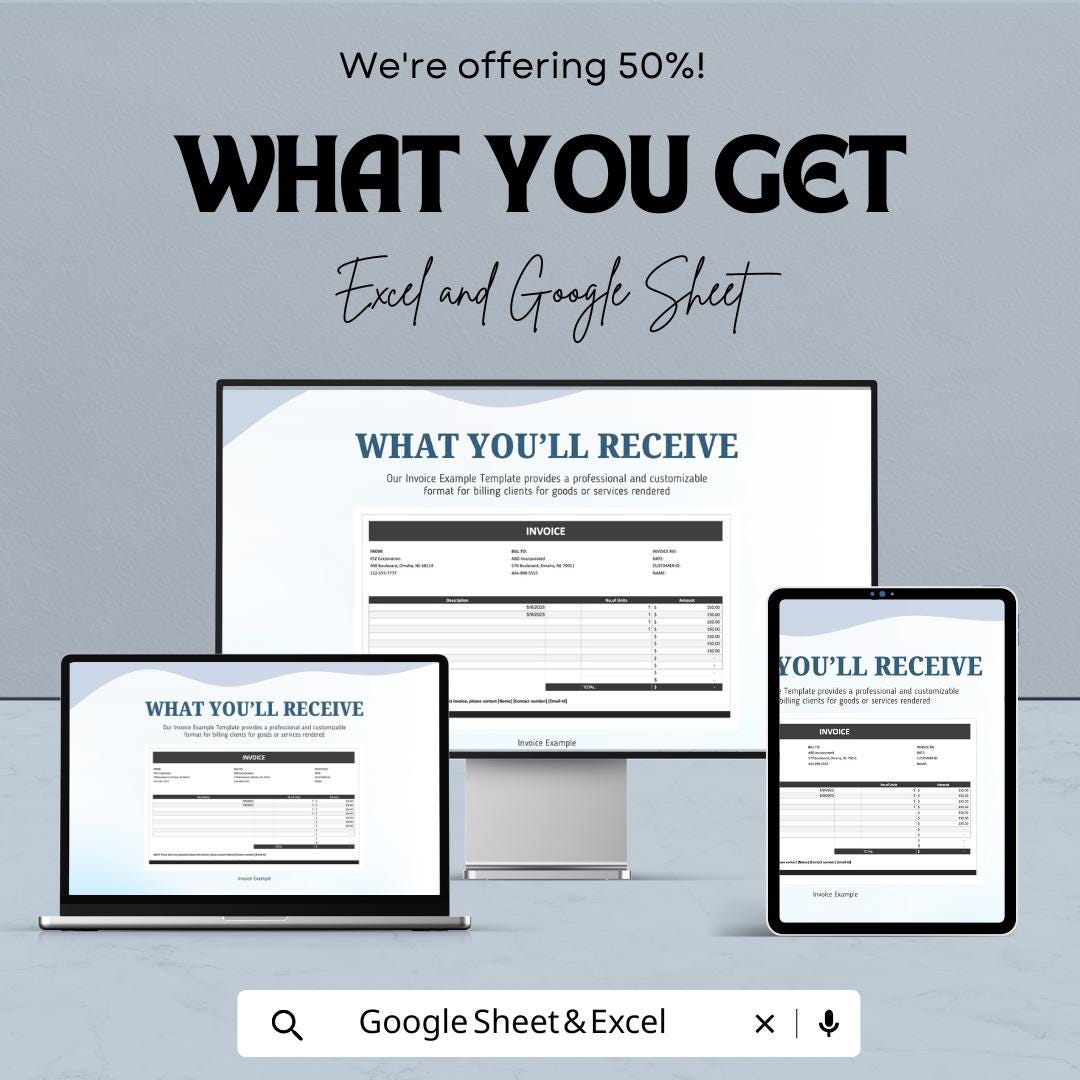 Invoice Example Sheet - Customizable Excel & Google Sheets Template for Billing, Easy to Edit, Professional Invoice Format