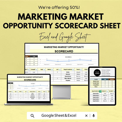 Marketing Market Opportunity Scorecard Sheet | Google Sheets & Excel | Business Market Analysis Tool | B2B Opportunity Tracker