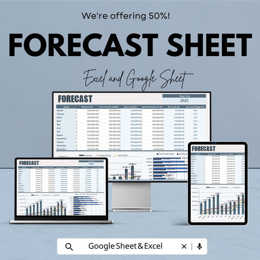 Forecast Sheet - Business Forecasting Excel Template, Financial Planning for Revenue and Expenses, Google Sheet & Excel Template