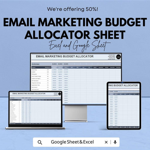50% OFF - Email Marketing Budget Allocator Sheet - Excel & Google Sheets | Manage and Track Email Marketing Budgets | Customizable |