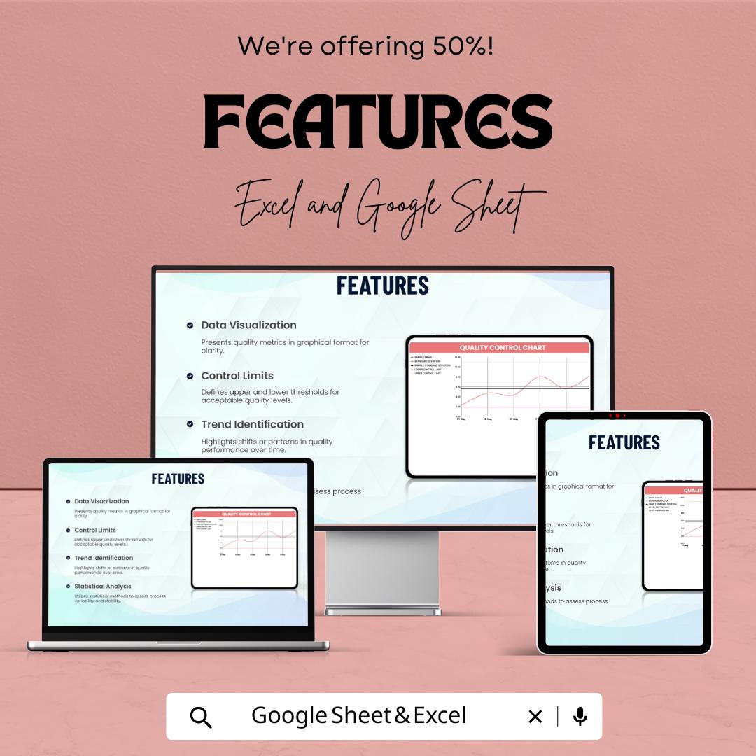 Quality Control Chart Template | Excel & Google Sheets | SPC Data Tracker | Statistical Process Control Sheet | Instant Download