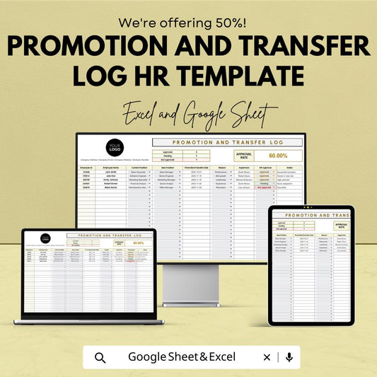 Promotion and Transfer Log HR Template | Employee Promotion and Transfer Tracker | HR Spreadsheet | Google Sheets and Excel