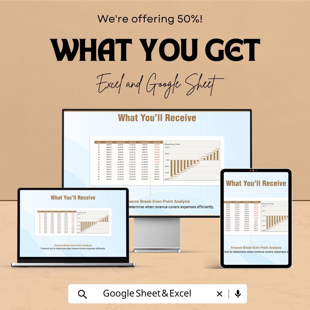 Finance Break-Even Point Analysis Template | Excel & Google Sheets Profit Planning Tool | Fixed Variable Cost Calculator