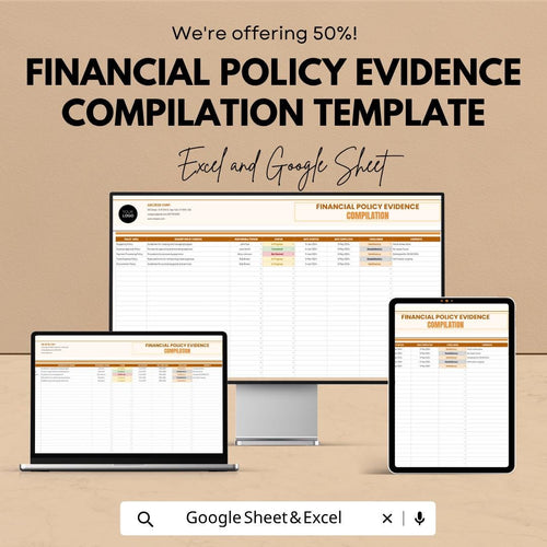 Financial Policy Template | Compliance Evidence Tracker | Audit Documentation Spreadsheet | Policy Evidence Log Sheet
