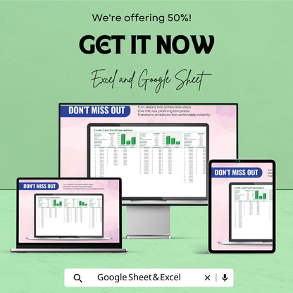 Credit Card Payoff Spreadsheet Template | Excel & Google Sheets Debt Tracker | Credit Card Debt Payoff Planner