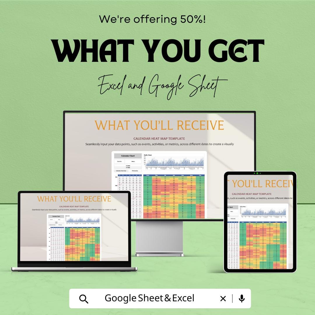 Dynamic Calendar Heat Map Sheet - Excel & Google Sheets Template for Data Analysis and Planning