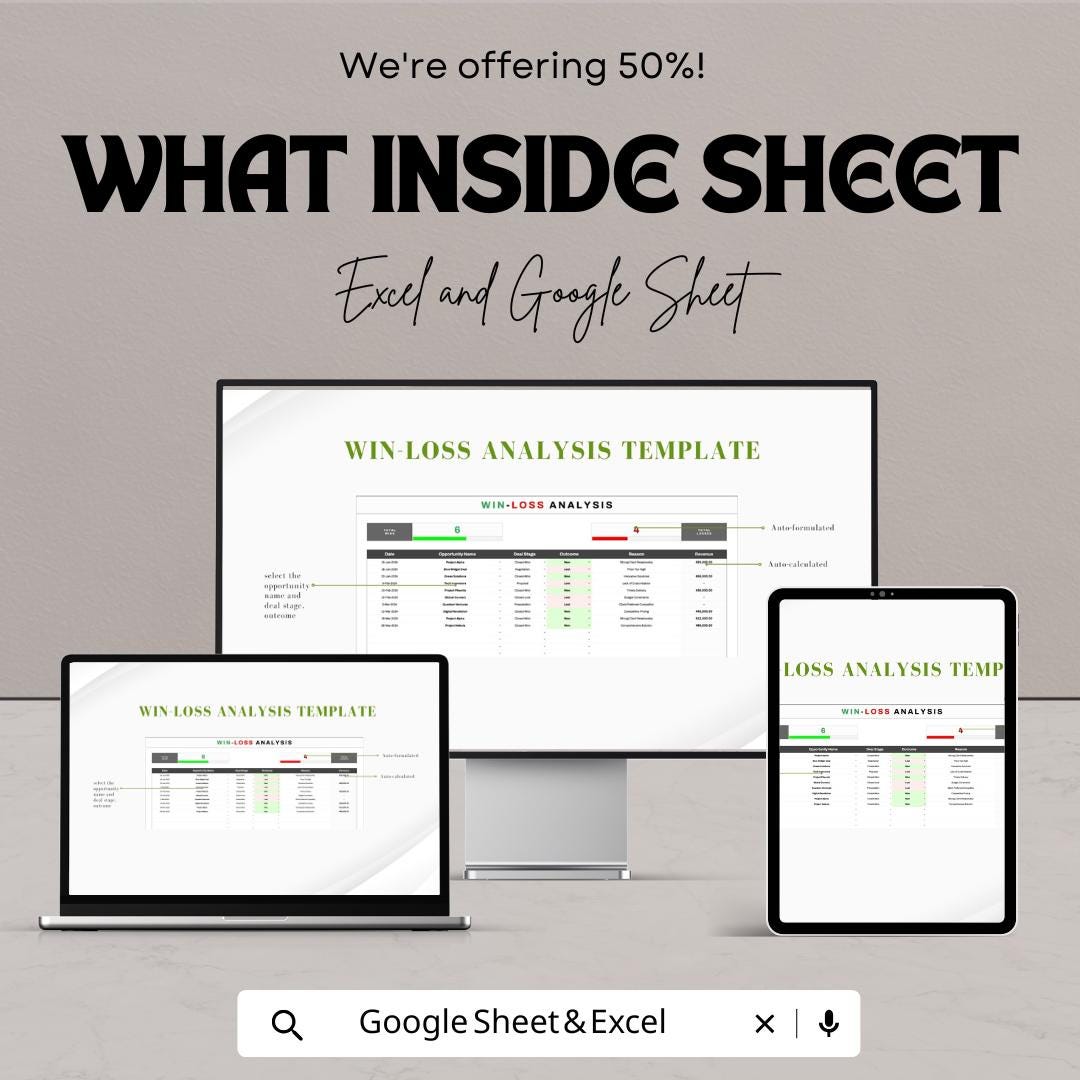 Win-Loss Analysis Template | Sales Deal Tracker Spreadsheet | Excel & Google Sheets CRM | Sales Performance Analysis Tool