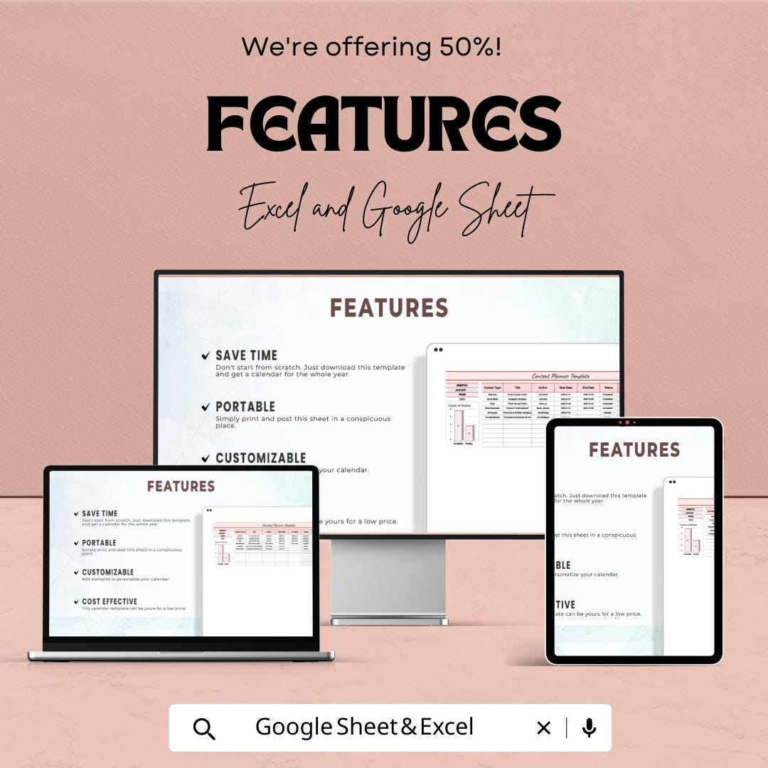 Content Planner Template | Social Media Content Calendar | Blog Planner Spreadsheet | Content Strategy Planner | Marketing Planner