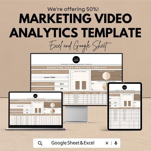 Marketing Video Analytics Template, Video Performance Tracker, Campaign Analytics Spreadsheet, Digital Download