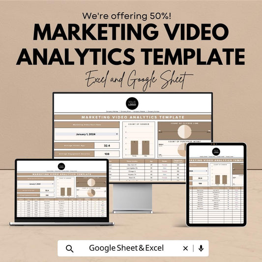 Marketing Video Analytics Template, Video Performance Tracker, Campaign Analytics Spreadsheet, Digital Download