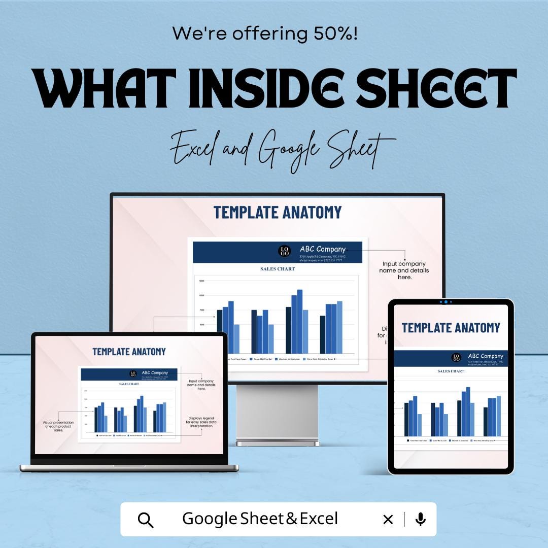 Sales Chart Sheet - Excel & Google Sheets Template for Visualizing Sales Performance and Data Analysis