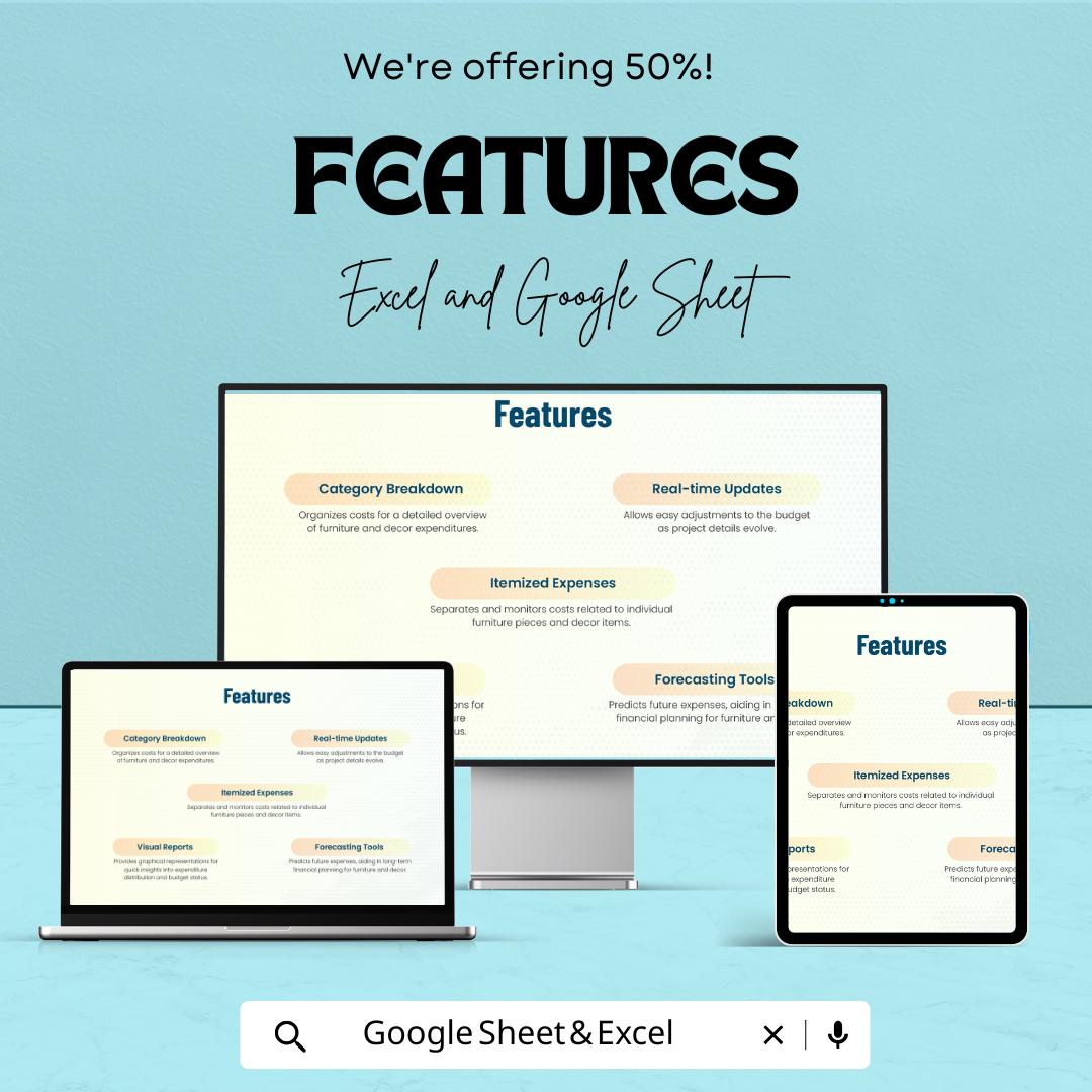 Furniture and Decor Budget Sheet | Excel and Google Sheets | Interior Expense Tracker | Home Renovation Budget Planner | Instant Download