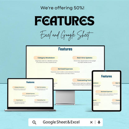 Furniture and Decor Budget Sheet | Excel and Google Sheets | Interior Expense Tracker | Home Renovation Budget Planner | Instant Download