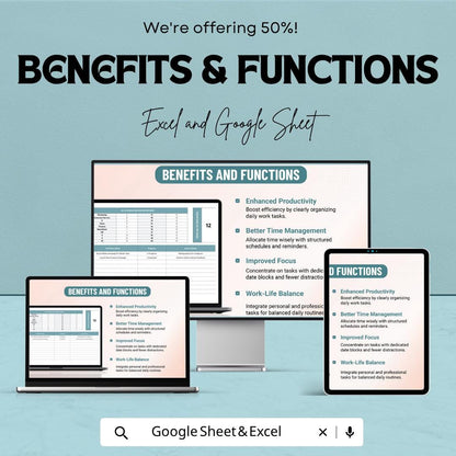 Work From Home Planner Template | Daily Productivity Planner | Remote Work Organizer | Excel & Google Sheets | Task and Schedule Tracker