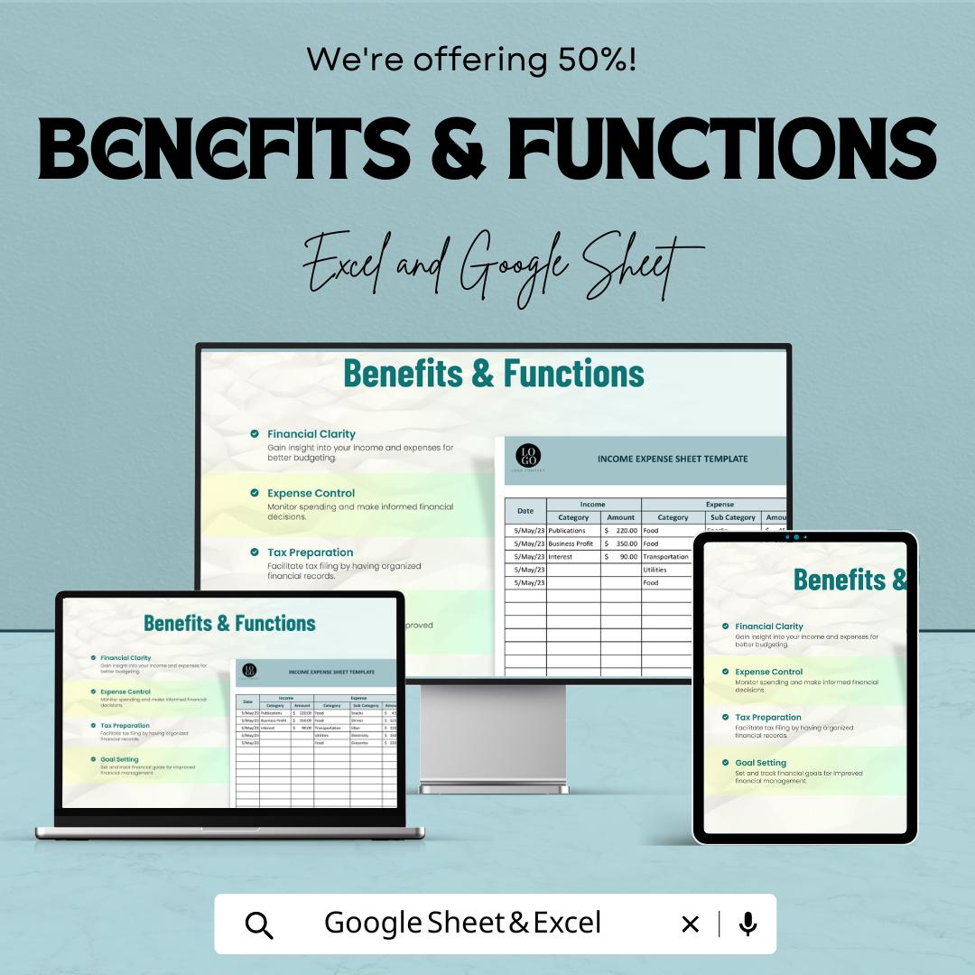 Income Expense Sheet Template Excel, Monthly Income and Expense Tracker, Small Business Budget Spreadsheet,  Cash Flow Log
