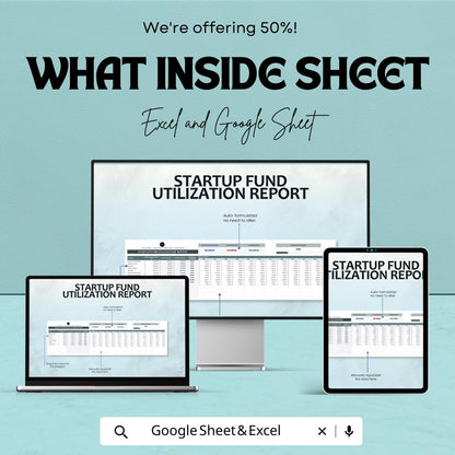 Startup Fund Utilization Report Template | Excel & Google Sheets | Startup Budget Tracker | Business Expense Report | Investor Fund Tracking