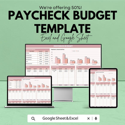 Paycheck Budget Template for Excel & Google Sheets | Monthly Budget Planner Spreadsheet | Personal Finance Tracker | Cash Flow Budget Sheet