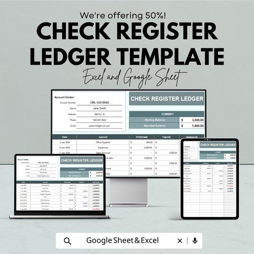 Check Register Ledger Template | Excel and Google Sheets | Check book Tracker | Expense & Payment Log | Financial Register Spreadsheet