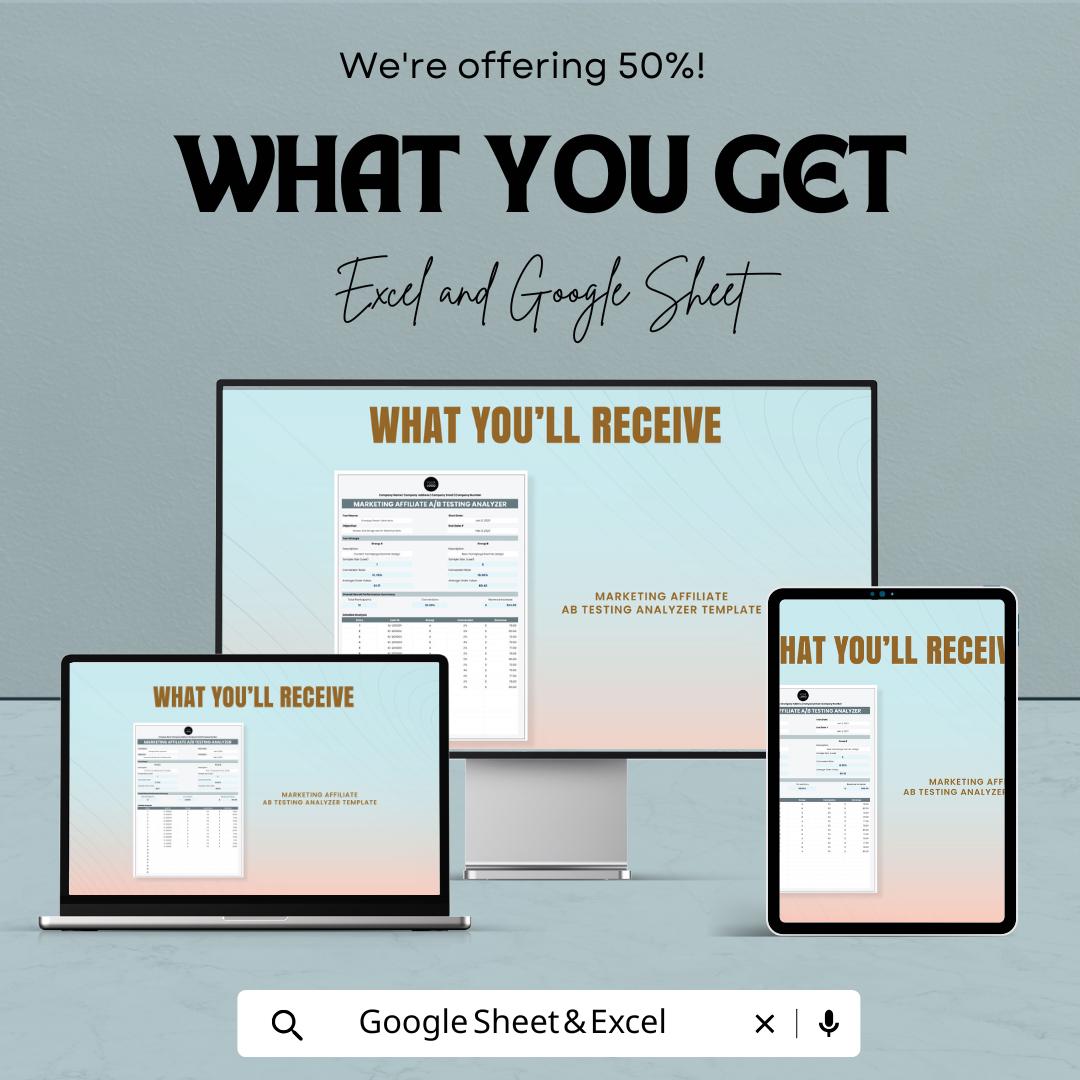Marketing Affiliate AB Testing Analyzer Template | Marketing Optimization Tool | Analytics Spreadsheet | Conversion Analysis Template