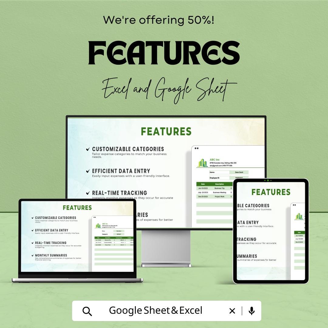 Business Expense Sheet Template | Excel and Google Sheets Expense Tracker | Small Business Budget Spreadsheet | Income and Expense Log
