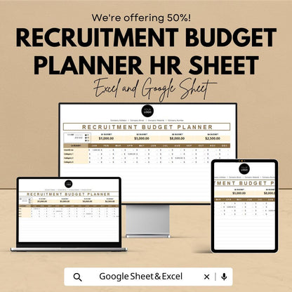 Recruitment Budget Planner HR Sheet | Excel & Google Sheets Template | Track Recruitment Expenses | Budgeting Tool for HR Departments
