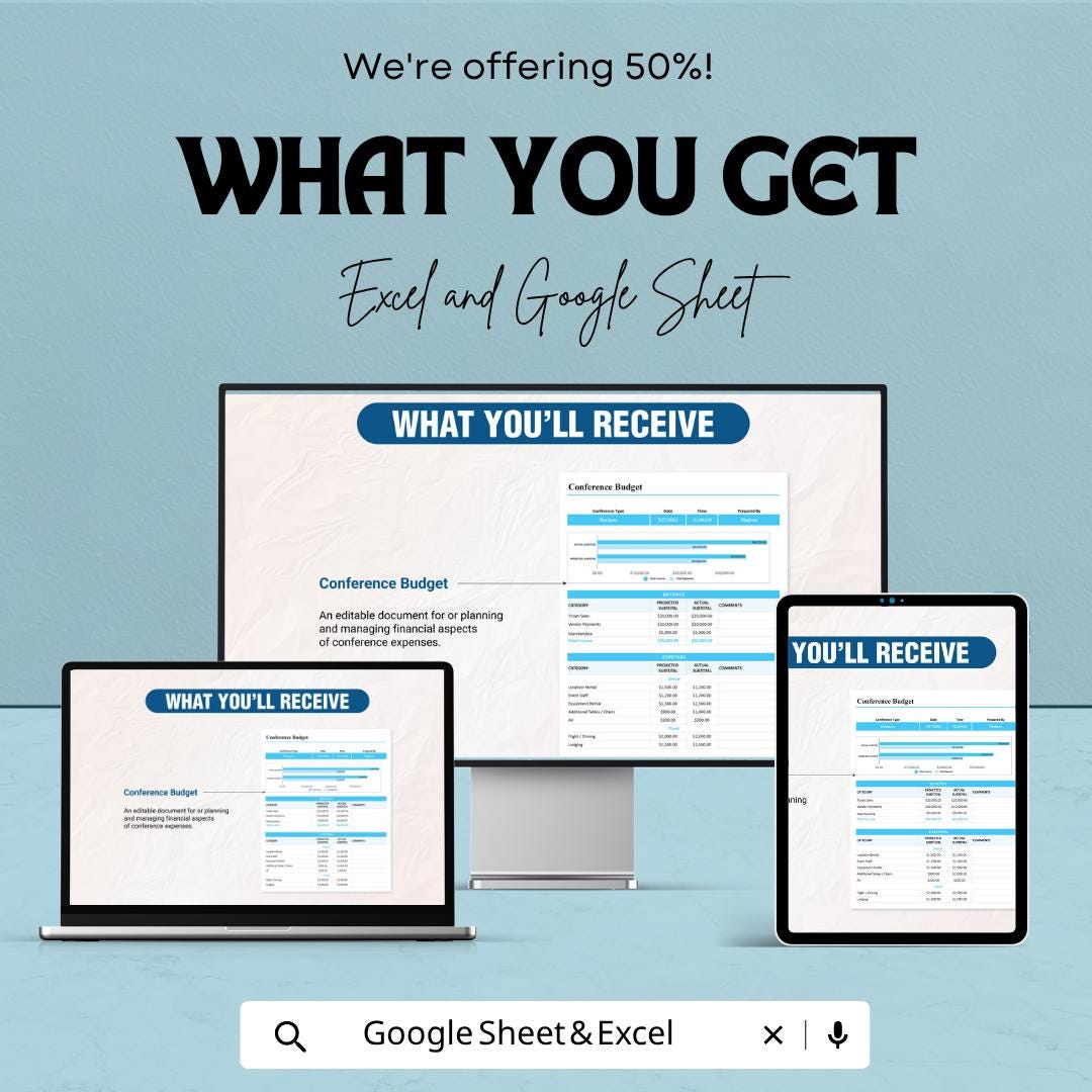 Conference Budget Template | Event Budget Spreadsheet | Expense Tracker | Event Planner Budget | Financial Planning Sheet