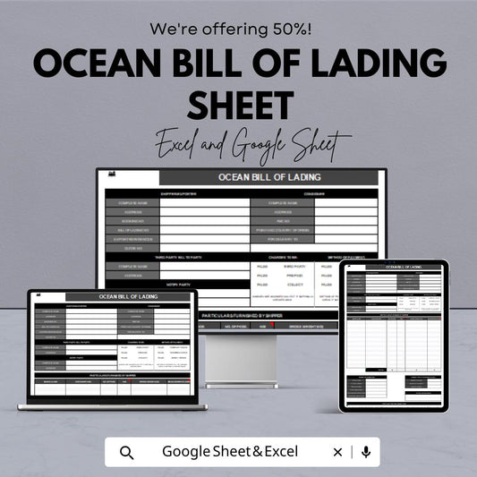 Ocean Bill of Lading Template for Excel & Google Sheets | Shipping Document | Bill of Lading for International Shipments