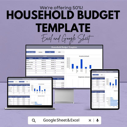 Household Budget Template | Monthly Budget Spreadsheet | Expense & Income Tracker | Financial Planner