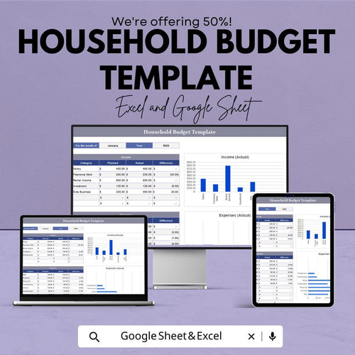 Household Budget Template | Monthly Budget Spreadsheet | Expense & Income Tracker | Financial Planner