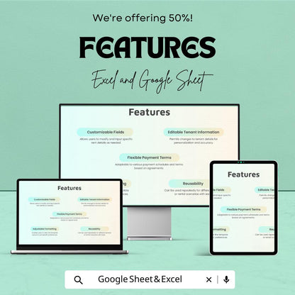 Editable Rent Invoice Template for Excel & Google Sheets – 50% Off – Customizable Rent Invoice for Property Management