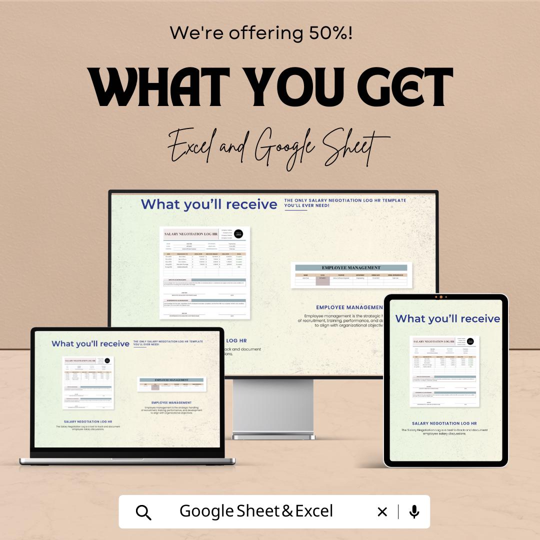 Salary Negotiation Log HR Template | Employee Compensation Tracker | HR Salary Log | Excel & Google Sheets Template