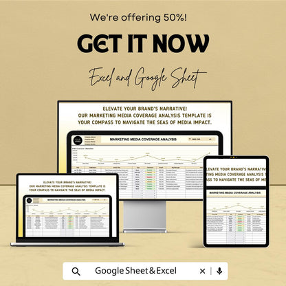 Marketing Media Coverage Analysis Template | PR Media Tracking Spreadsheet | Excel and Google Sheets | Brand Coverage & Sentiment Tracker