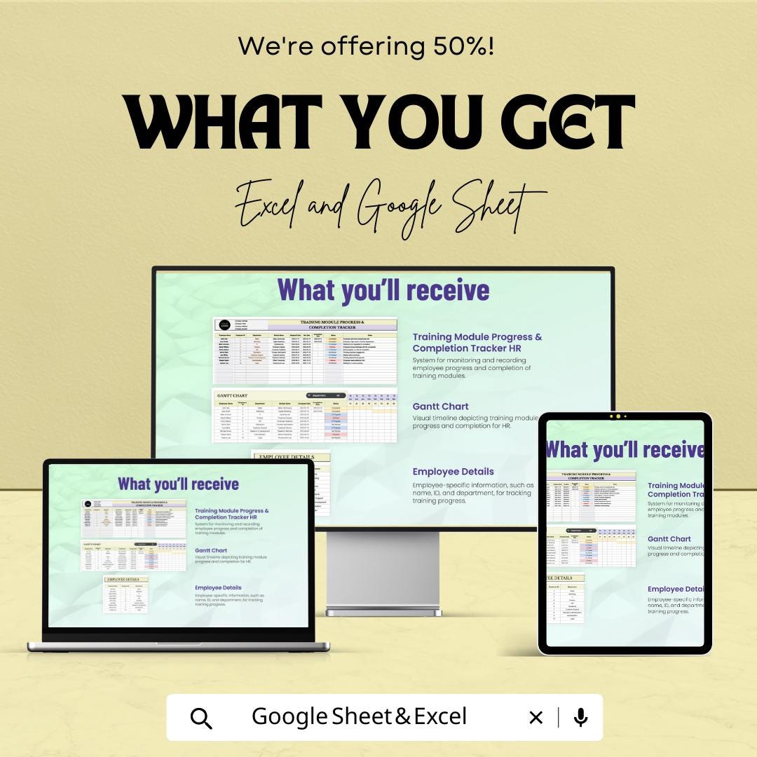Training Tracker Template, HR Training Log, Employee Training Spreadsheet, Course Completion Tracker, Excel & Google Sheets HR Tool