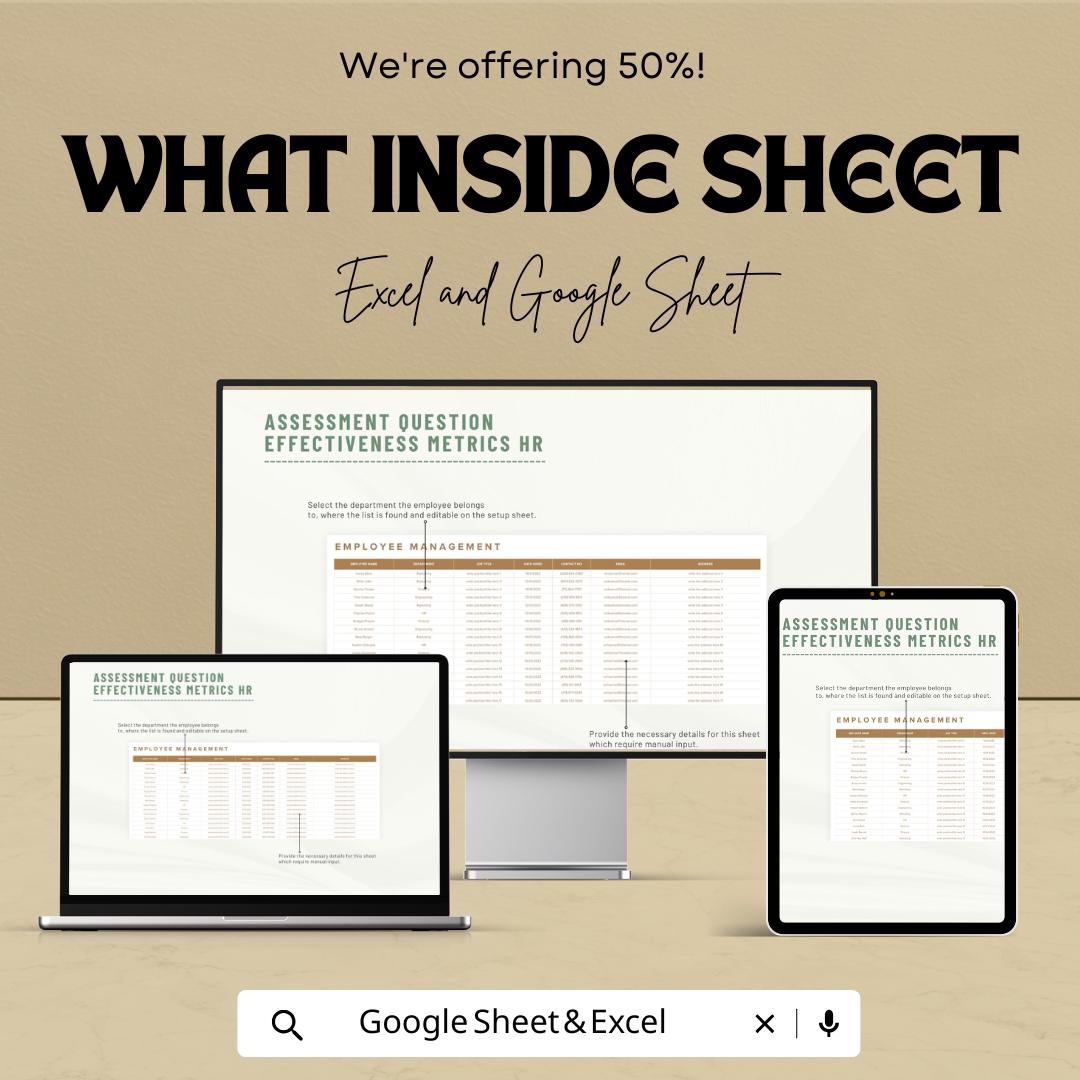 Assessment Question Effectiveness Metrics HR Template | Hiring Assessment Analysis Tool | HR Evaluation Spreadsheet | Recruitment Metrics