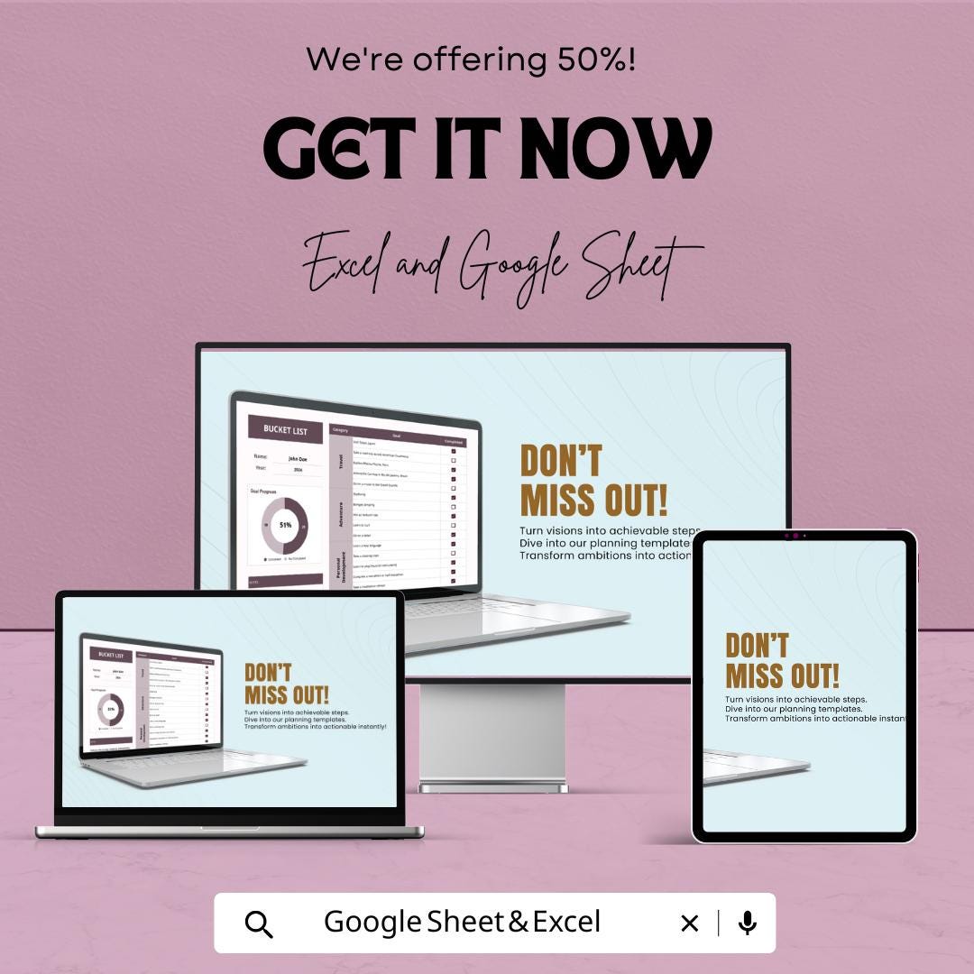 Bucket List Sheet Template | Digital Download | Google Sheets & Excel | Goal Tracker | Travel Planner | Editable Checklist