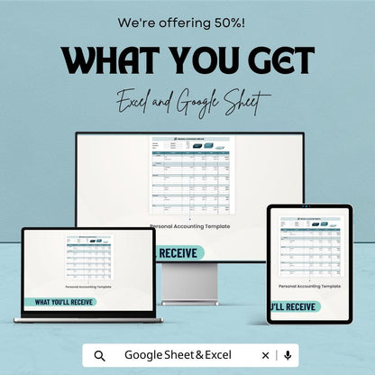 Personal Accounting Sheet | Budget Tracker | Excel & Google Sheets | Income Expense Tracker | Finance Planner Spreadsheet