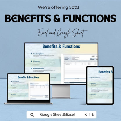 GST Bill Template | Google Sheets Invoice Template | Excel GST Invoice | Tax Billing Spreadsheet | Business Billing Tracker