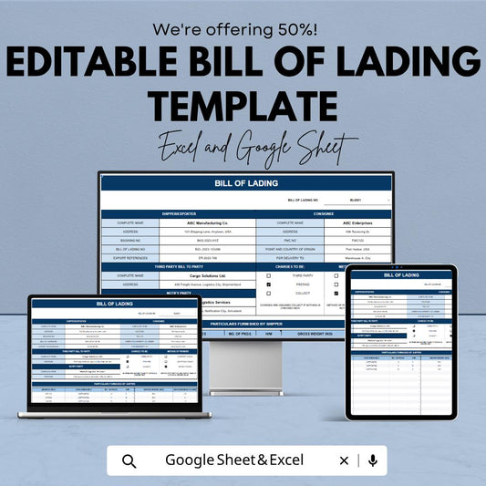 Editable Bill of Lading Template | Shipping Document Spreadsheet | Freight BOL Form Template | Excel & Google Sheets | Logistics Tracking