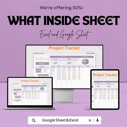 Project Tracker Template | Excel & Google Sheets | Project Management Spreadsheet | Task, Budget and Progress Tracker