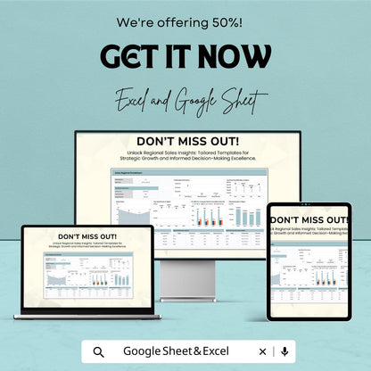 Sales Regional Breakdown Template | Excel & Google Sheet Dashboard | Regional Sales Report | Sales Analysis Template | KPI Tracker |