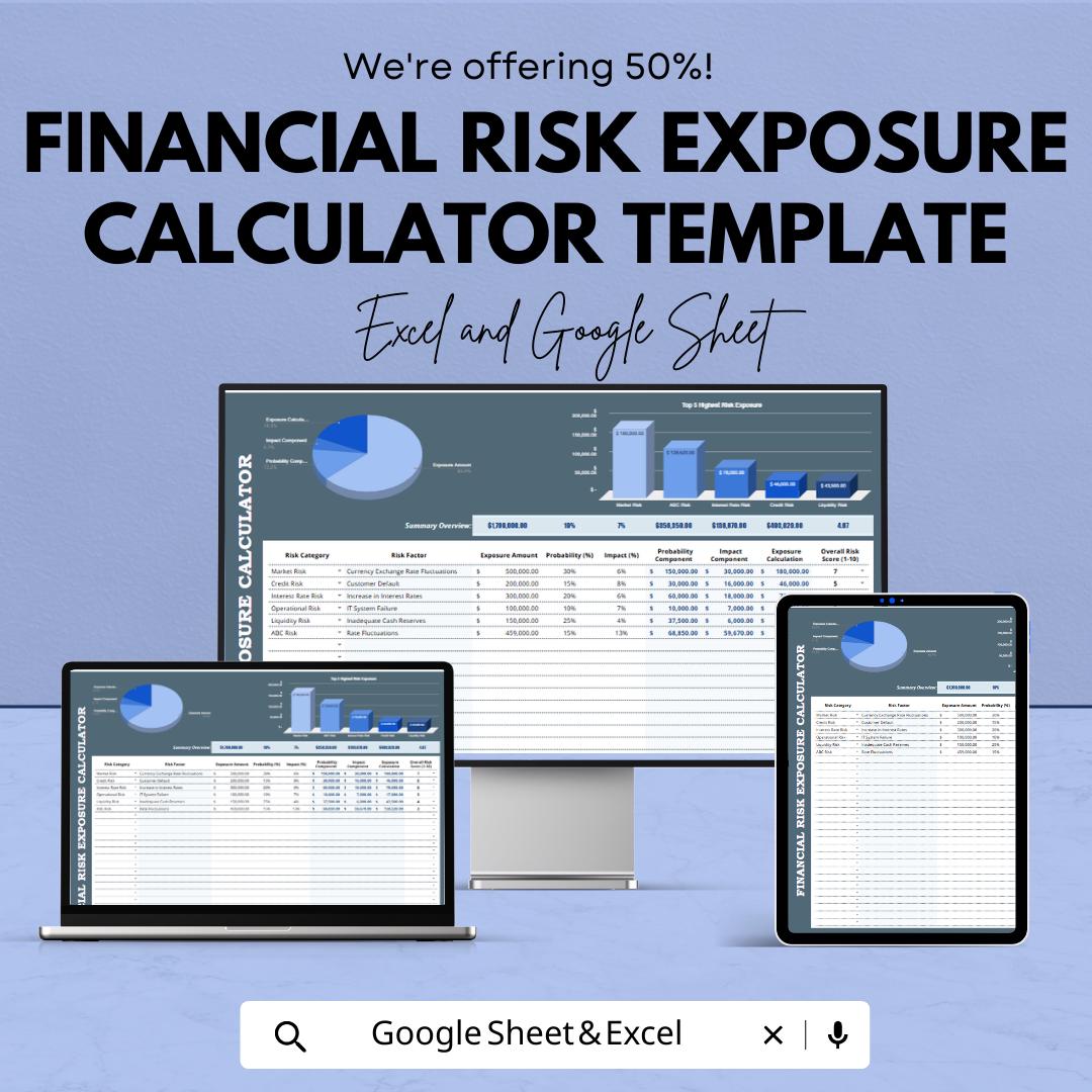 Financial Risk Exposure Calculator Template, Risk Analysis Dashboard, Finance Risk Tracker, Investment Risk Sheet